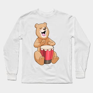 Bear at Music with Drum Long Sleeve T-Shirt